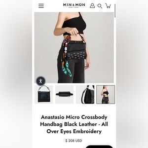 Anastasio Micro Crossbody Handbag Black Leather - All Over Eyes Embroidery
